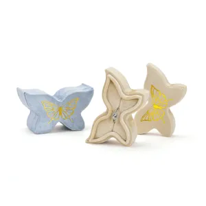 Butterfly velvet ring box jewelry storage container holder cream blue gift display main