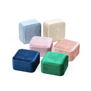 Caja de joyas de terciopelo juego cuadrado para anillo collar caja de almacenamiento