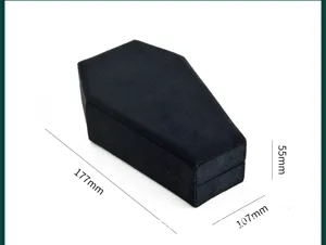 Black gothic velvet coffin jewelry box, flip-top ring storage box for accessories.