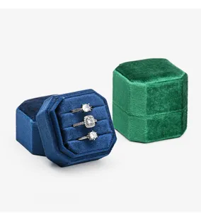 Velvet octagonal ring box portable mini jewelry storage box for multiple rings display.