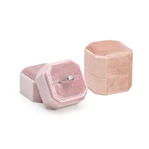Wholesale velvet octagonal ring box portable mini jewelry storage box for exquisite gift display.