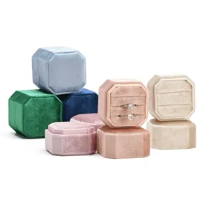 Velvet octagonal ring box portable mini jewelry storage box multi-color packaging display