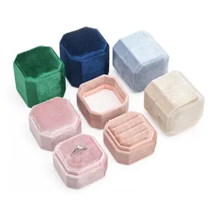 Velvet Octagon Ring Box Portable Mini Jewelry Storage Packaging Box Multi-color Set