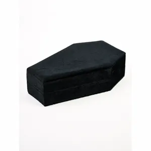 Black Gothic Velvet Coffin Shaped Jewelry Box For Ring Storage And Showcase Display