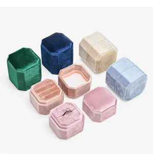 Hexagonal velvet ring box, elegant jewelry storage display box for wedding gift options.