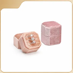 Octagonal Velvet Ring Box Single Double Triple Ring Storage Box Jewelry Packaging Display Gift Box Holder