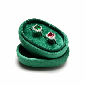 Groene fluwelen ringdoos ovale dubbele sleuf paar ring sieraden opbergdoos etui mooi