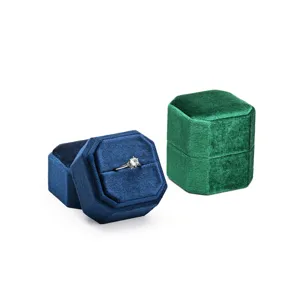 Luxury velvet ring box octagonal jewelry organizer storage case for proposal wedding display gifts.