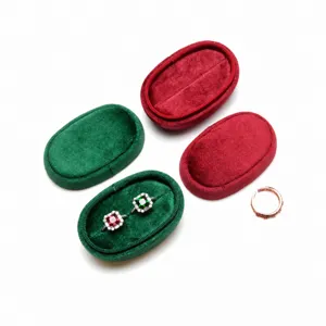 Fluwelen Ring Doos Ovale Paar Sieraden Opbergdoos Groen Rood Twee Stuks Set Huwelijk