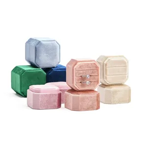 Luxury velvet ring box octagonal jewelry storage display case for engagement wedding gift.