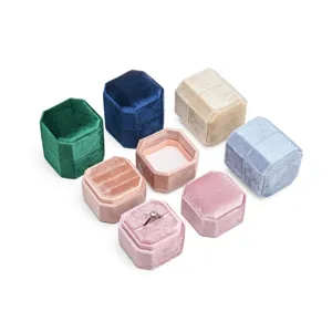 Velvet Octagonal Ring Box Jewelry Storage Display Box Holder Multi-Color Packaging 1pcs