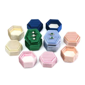 Boîte à bague en velours hexagonale multicolore mariage fiançailles proposition boîte de rangement