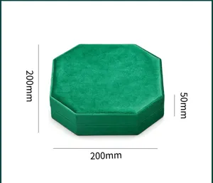 Green velvet octagonal jewelry box necklace organizer storage case sized 200x200x50mm.