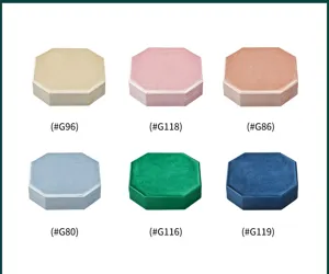 Octagon velvet jewelry box in multiple color variants, perfect for necklace and pendant storage.