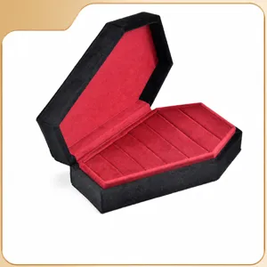Gothic Velvet Coffin Ring Jewelry Box Black Storage Case Halloween Spooky Organizer Gift For Women And Girls