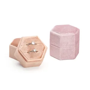 Boîte à Bague en Velours Hexagonale Étui d'Emballage de Bijoux Petit Support de Rangement Présentoir pour Cadeau de Proposition de Mariage