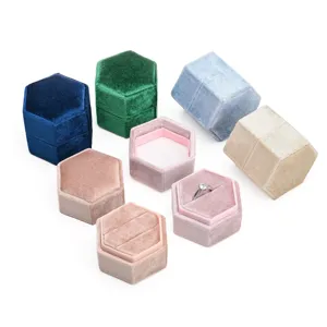 Boite a bague en velours hexagonale coffret a bijoux pour mariage fiancailles presentation ecrin