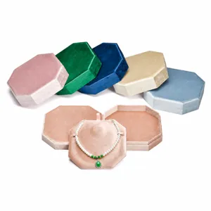 Light Luxury Velvet Octagonal Jewelry Box Portable Necklace Storage Case Flocked Display Organizer For Women