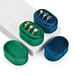 Set scatola anelli in velluto ovale, elegante custodia portaoggetti per gioielli con fessure.