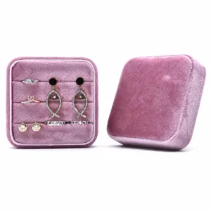 Portable Velvet Ring Box Small Jewelry Display Storage Case Square Travel Ring Holder Organizer For Women
