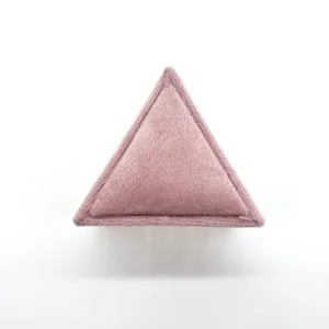 Boite a bague triangulaire en velours rose coffret de rangement pour bijoux et cadeau
