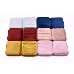 Assorted colors velvet square ring box jewelry display storage box for wedding and daily use.