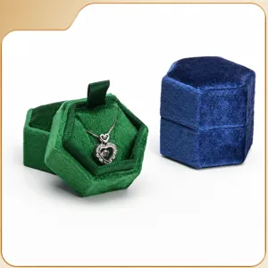 Caja de Collar Colgante Hexagonal de Terciopelo de Alta Gama Caja de Almacenamiento de Joyas de Lujo Caja de Regalo Exhibición de Anillos para Mujer