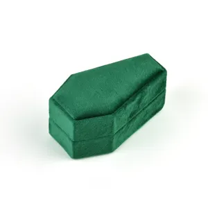 Green Velvet Coffin Ring Box Gothic Jewelry Storage Box Halloween Gift Display Case