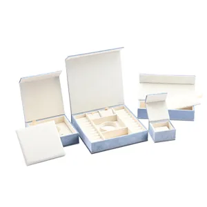 Blue velvet jewelry box set, large multi-functional storage for rings, earrings and necklaces.