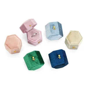 Hexagonal velvet ring box for proposal, engagement, luxury jewelry storage and display use.