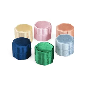 Velvet ring box set portable mini petal jewelry storage box proposal ring case multi-color