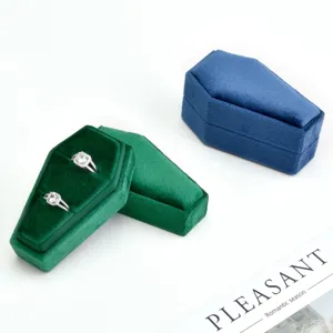 Velvet coffin ring box for Halloween jewelry storage display gift presentation gothic style.