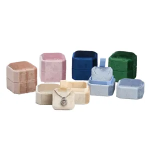 Premium velvet octagonal jewelry box ring necklace storage display organizer multi-color set