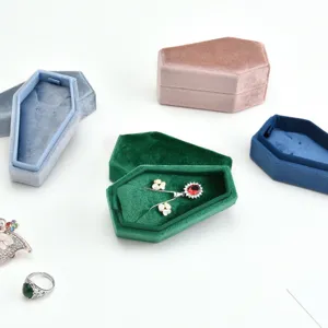 Halloween velvet jewelry box coffin shaped ring necklace storage case organizer