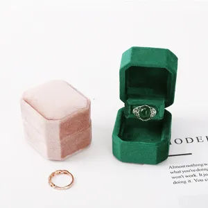 Set de cajas de anillos de terciopelo de lujo, joyero octagonal para compromiso.