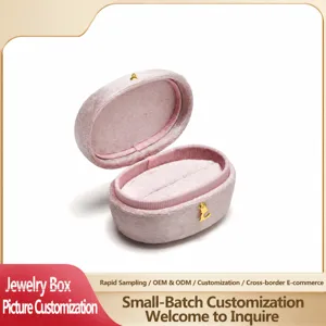 Minimalist Velvet Oval Ring Box Jewelry Storage Organizer Case With Gold Metal Lock Clasp For Wedding Ring Gift