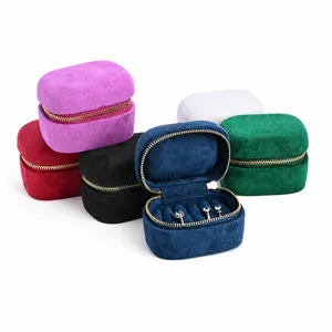 Portable Mini Velvet Ring Storage Box Travel Jewelry Organizer Display Case Zipper Ring Holder Gift For Women