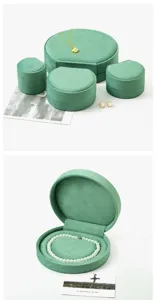 Velvet jewelry box portable travel ring earring storage organizer green round display case