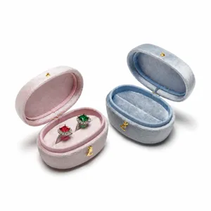 Elegant oval velvet ring box double slot jewelry storage display case for wedding gift.