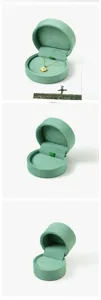 Travel portable round velvet jewelry box earring ring organizer green storage case