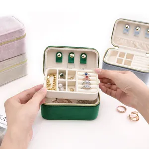 Portable Double Layer Velvet Jewelry Box Travel Ring Earring Storage Organizer Small Velvet Jewelry Display Box Case for Women