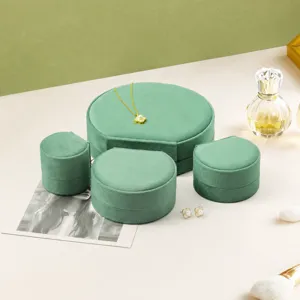 Green velvet jewelry box set, portable travel ring earring organizer for women and girls.