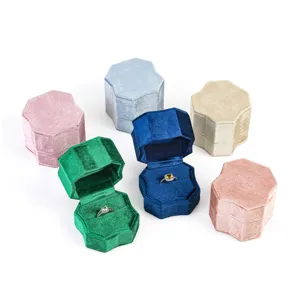 Sechseckige Samt Ringbox tragbare Mini Schmuckaufbewahrung Box mehrfarbige Vitrine.