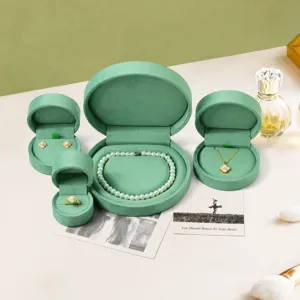 Luxury green velvet jewelry box set portable travel ring earring and necklace storage organizer
