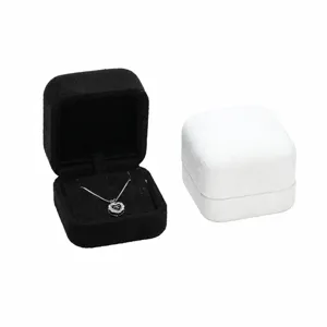 High-End Samt Schmuckkästchen Quadratischer Bogen Ring Halskette Aufbewahrung Geschenkbox Tragbar Flocked Display Verpackungsbox