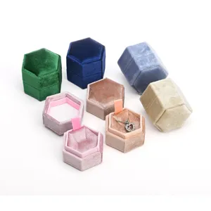 Caja de joyería hexagonal de terciopelo para collar colgante almacenamiento multicolor