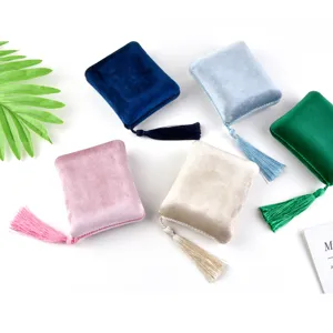 Portable velvet jewelry box with elegant tassel for rings and necklaces storage case