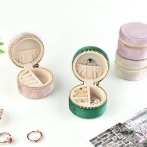 Kleine ronde fluwelen sieradendoos draagbare ring opbergdoos reisetui organizer nieuw