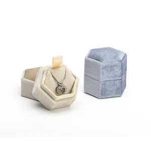 Caja de joyas hexagonal de terciopelo para collar y anillo estuche de regalo elegante
