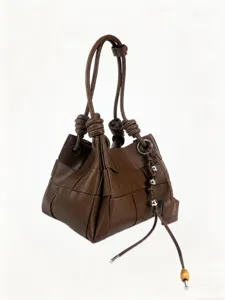 Borsa a secchiello intrecciata retrò con manico annodato, elegante borsa in PU.